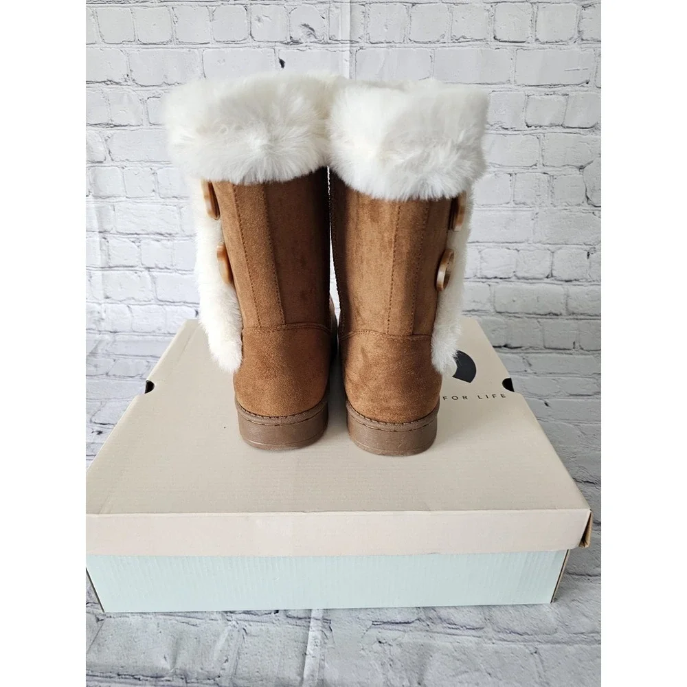 SO‎ Goods For Life Women Chestnut Faux Fur Button Winter Boots Cozy Size 6